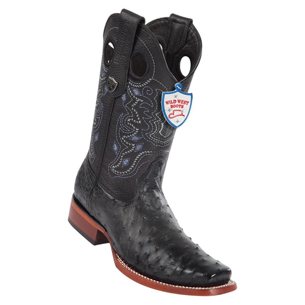 Western Genuine Ostrich Rodeo Toe Boots Black Color - Wild West Boots - Side view