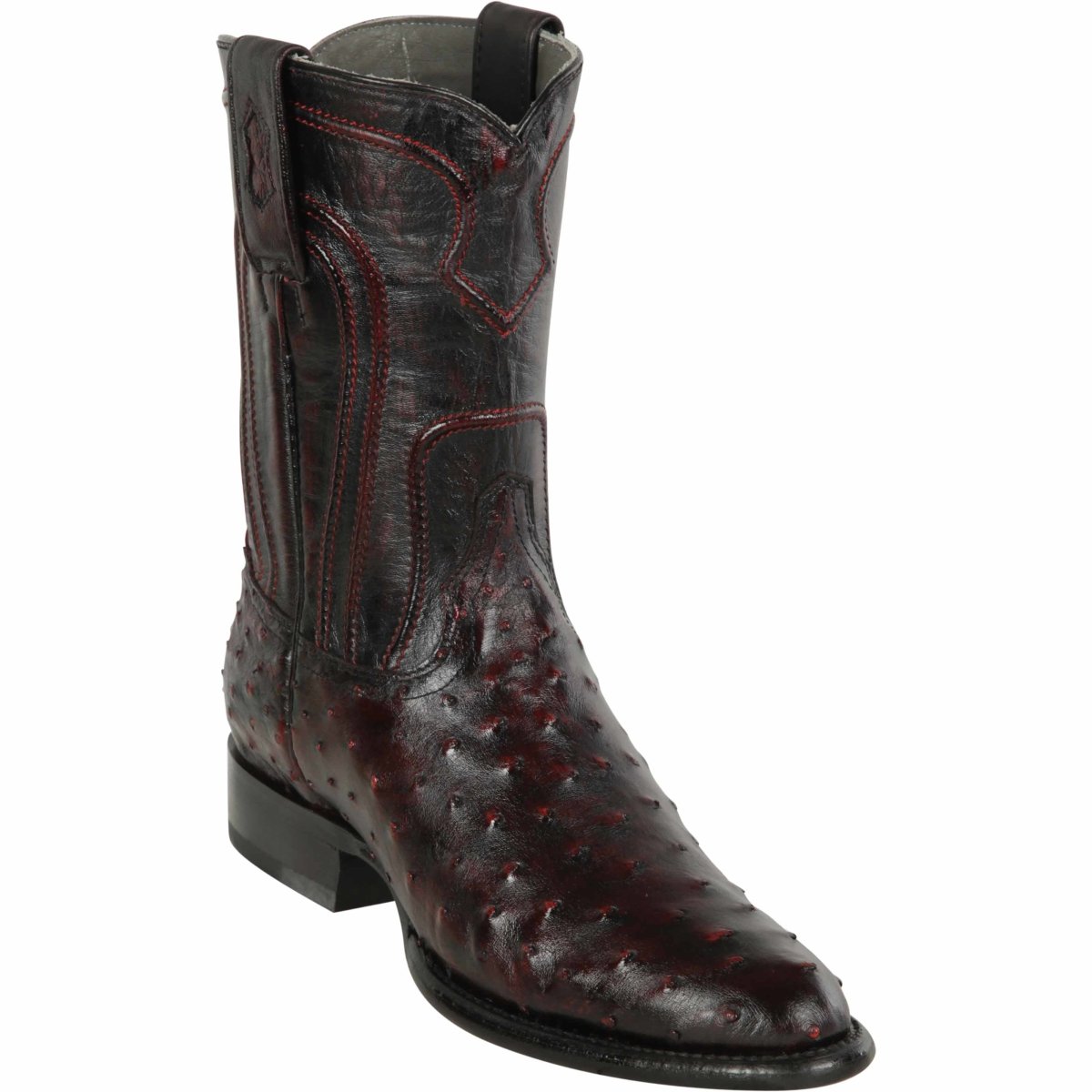Western Genuine Ostrich Roper Boots Black Cherry Color - Los Altos Boots Side View