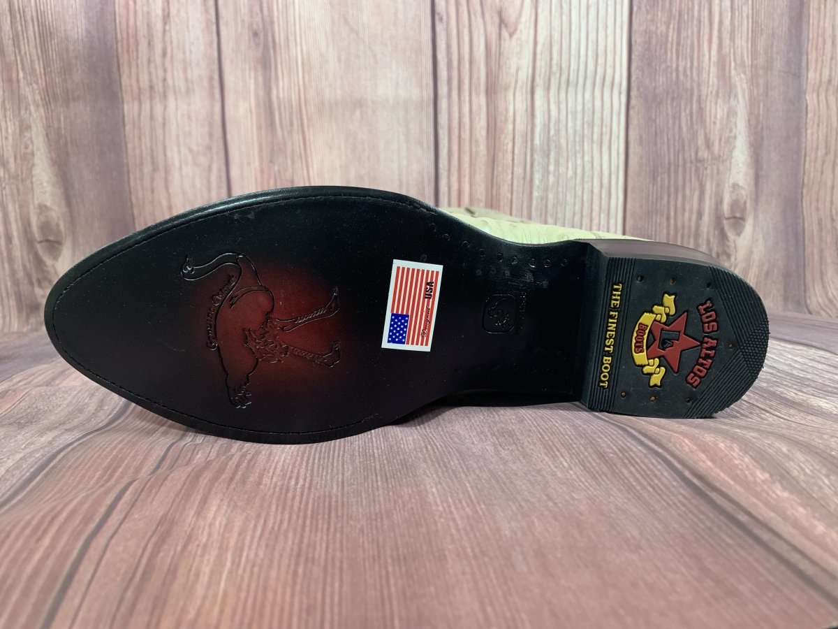 Western Genuine Ostrich Boots Round Toe Winterwhite Color - Los Altos Boots Sole view