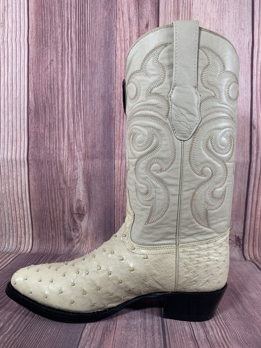 Western Genuine Ostrich Boots Round Toe Winterwhite Color - Los Altos Boots side view