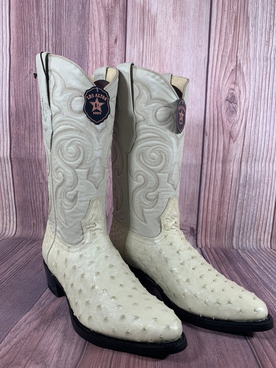 Western Genuine Ostrich Boots Round Toe Winterwhite Color - Los Altos Boots Pair view