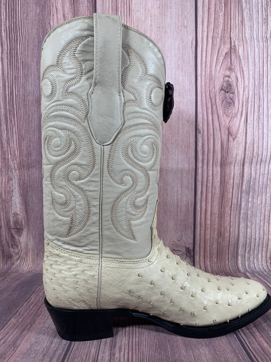 Western Genuine Ostrich Boots Round Toe Winterwhite Color - Los Altos Boots side view