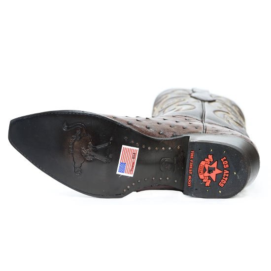 Western Genuine Ostrich Boots Snip Toe Brown Color - Los Altos Boots Sole View