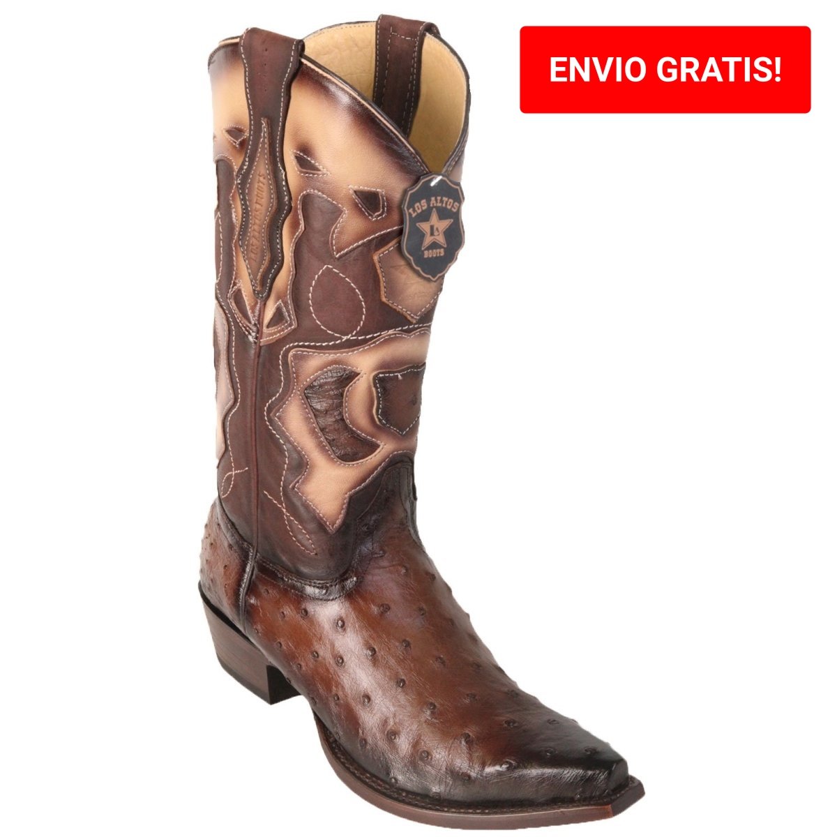Western Genuine Ostrich Boots Snip Toe Faded Brown Color - Los Altos Boots Side View