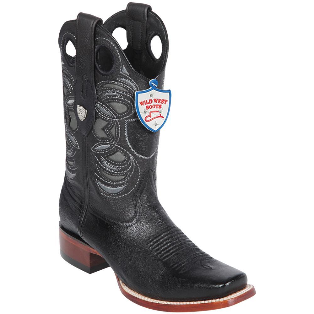 Original Ostrich Belly Boots Rodeo Square Toe Black Color - Wild West Boots