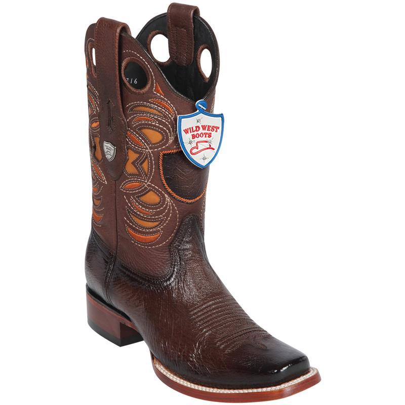 Original Ostrich Belly Boots Rodeo Square Toe Faded Brown Color - Wild West Boots