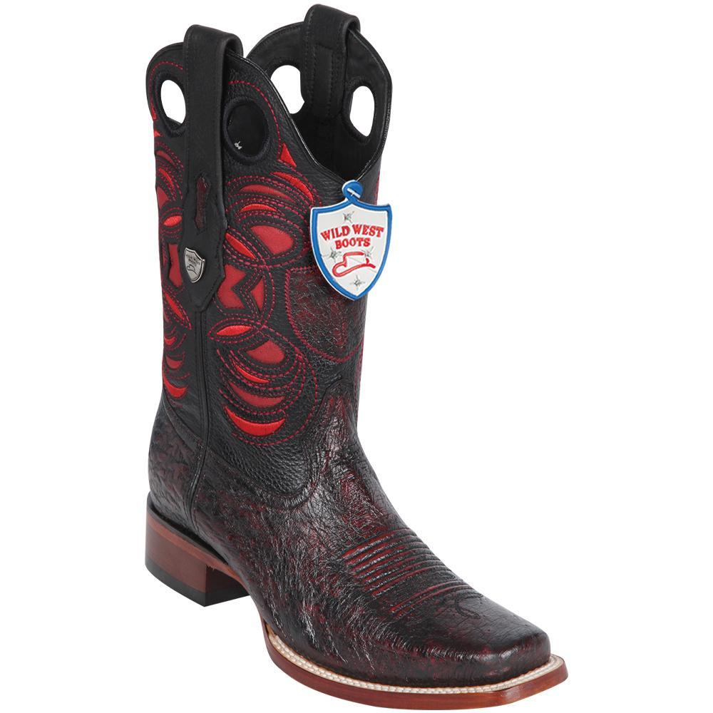 Original Ostrich Belly Boots Rodeo Square Toe Black Cherry Color - Wild West Boots