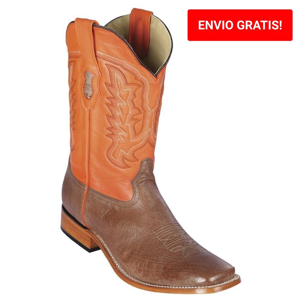 Botas Cortas de Avestruz Original Punta 7X Cuadrada Ancha Color Cafe Difuminado - Los Altos Boots main image 1