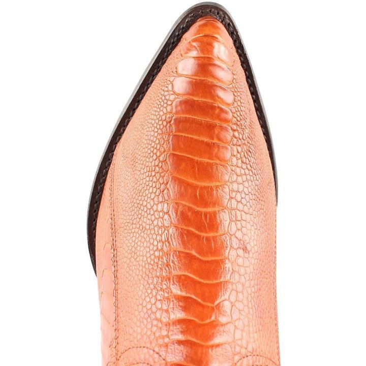 Wester Genuine Ostrich leg Pointed Toe Boots Cognac Color - Wild West Boots - Toe View