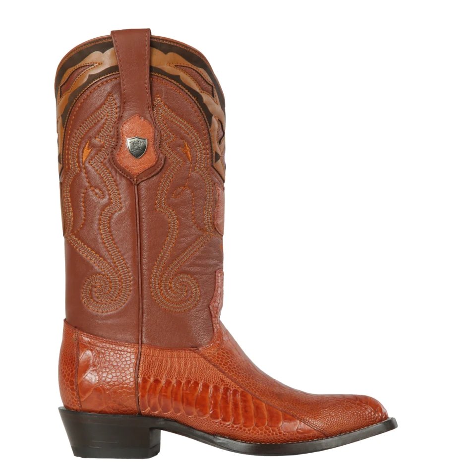 Wester Genuine Ostrich leg Pointed Toe Boots Cognac Color - Wild West Boots - Right Side View
