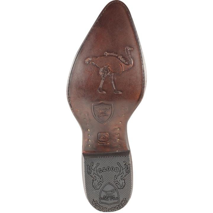 Wester Genuine Ostrich leg Pointed Toe Boots Cognac Color - Wild West Boots - Sole View