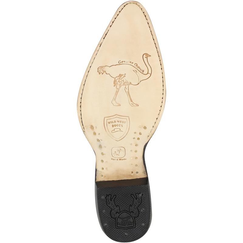 Wester Genuine Ostrich leg Pointed Toe Boots Black Color - Wild West Boots - Sole View