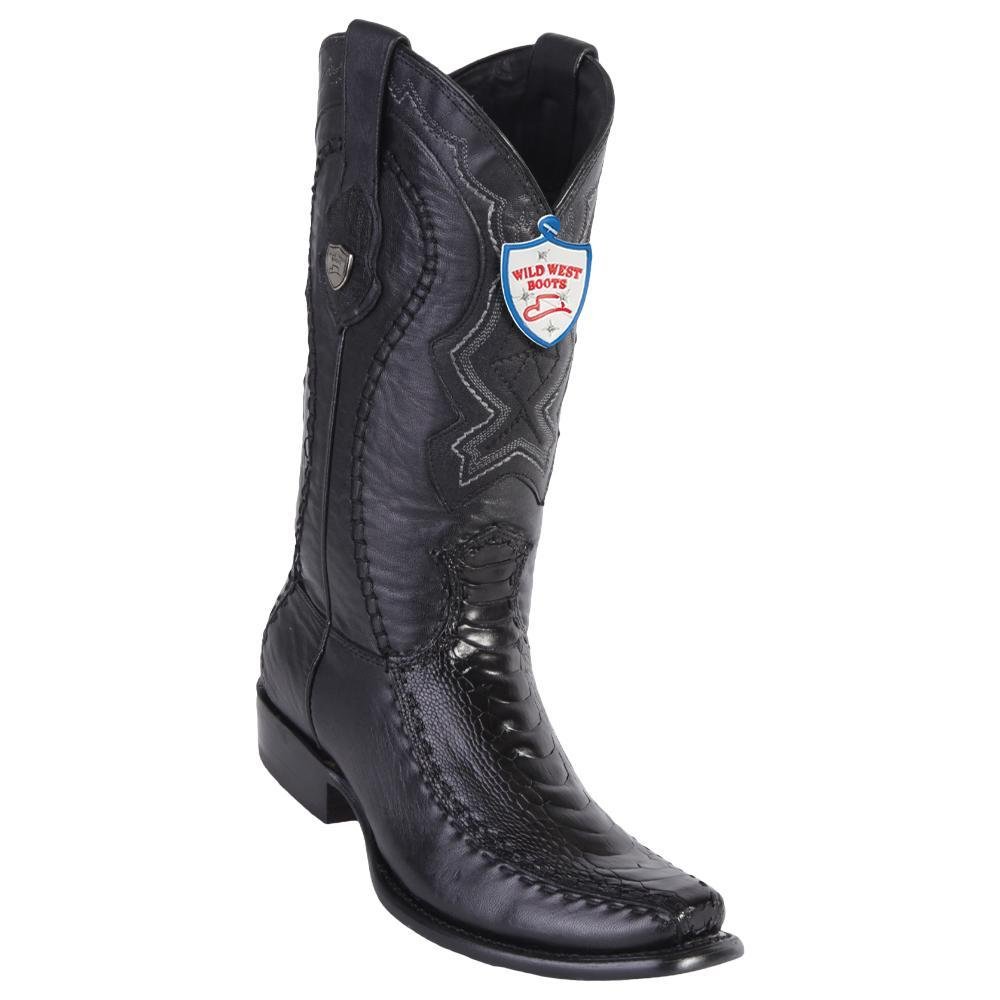 Western Genuine Ostrich Leg and Deer Dubai Square TOe Boots Black Color - Wild West Boots - Side View
