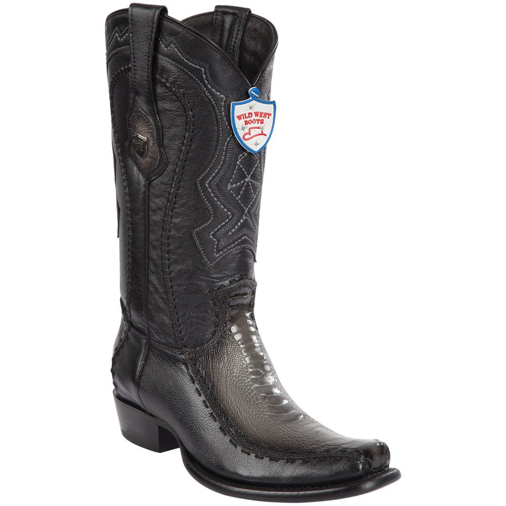 Western Genuine Ostrich Leg and Deer Dubai Square Toe Boots Faded Gray Color - Wild West Boots - Side View