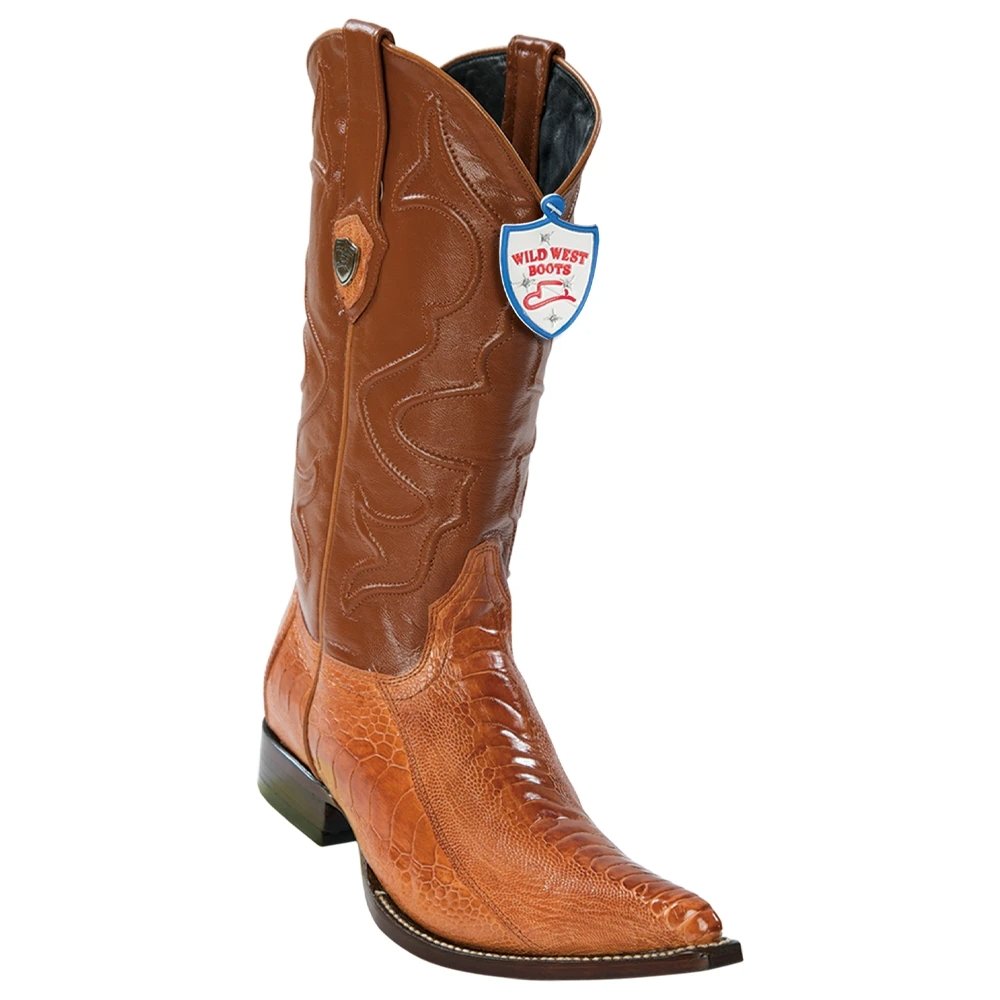 Western Genuine Ostrich leg 3X Toe Boots Cognac Color - Wild West Boots - SIde View