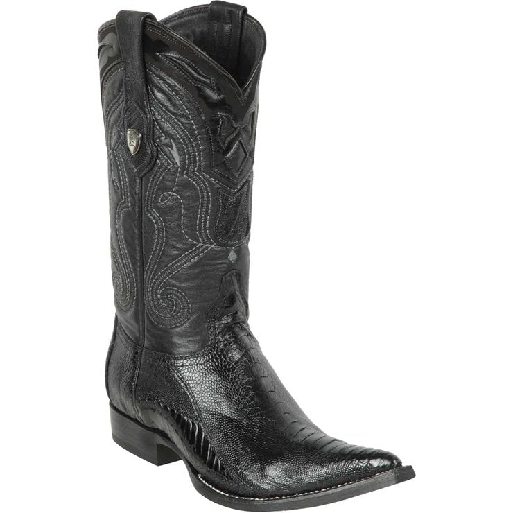 Western Genuine Ostrich leg 3X Toe Boots Black Color - Wild West Boots - SIde View