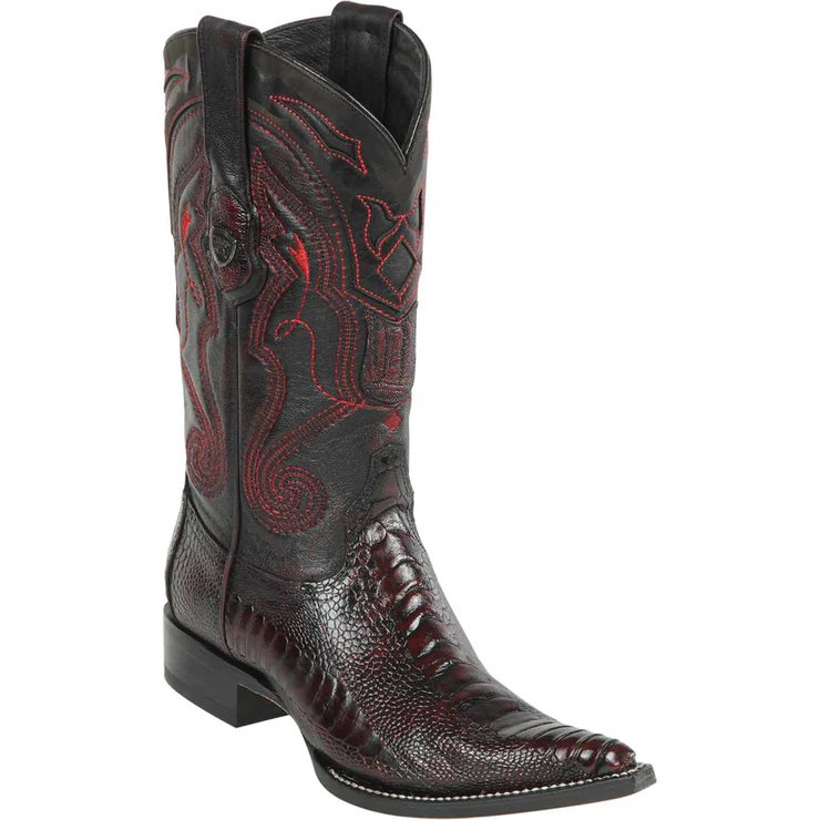 Western Genuine Ostrich leg 3X Toe Boots Black Cherry Color - Wild West Boots - SIde View