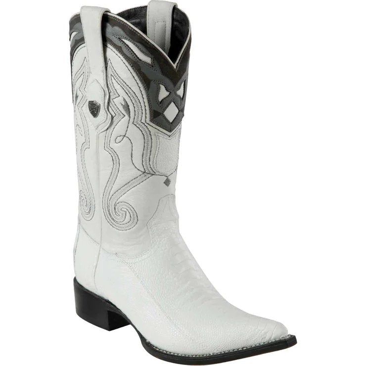Western Genuine Ostrich leg 3X Toe Boots White Color - Wild West Boots - SIde View