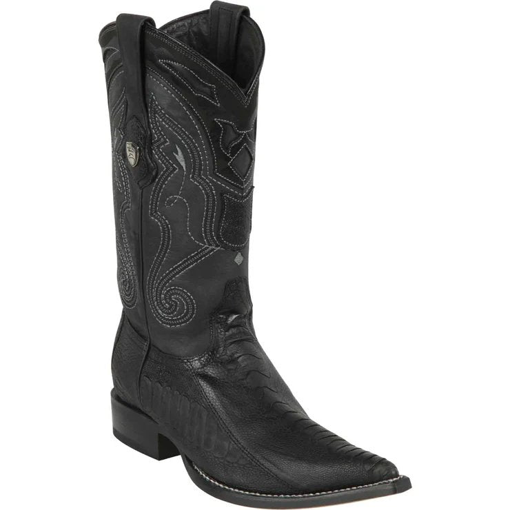 Botas de Pata de Avestruz Original Punta Recortada Color Negro Rojizo - Wild West Boots