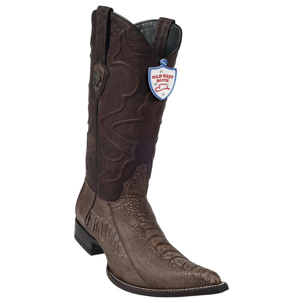 Western Genuine Ostrich Leg 3X Toe Boots Brown Greasy Finish Color - Wild West Boots - Side View