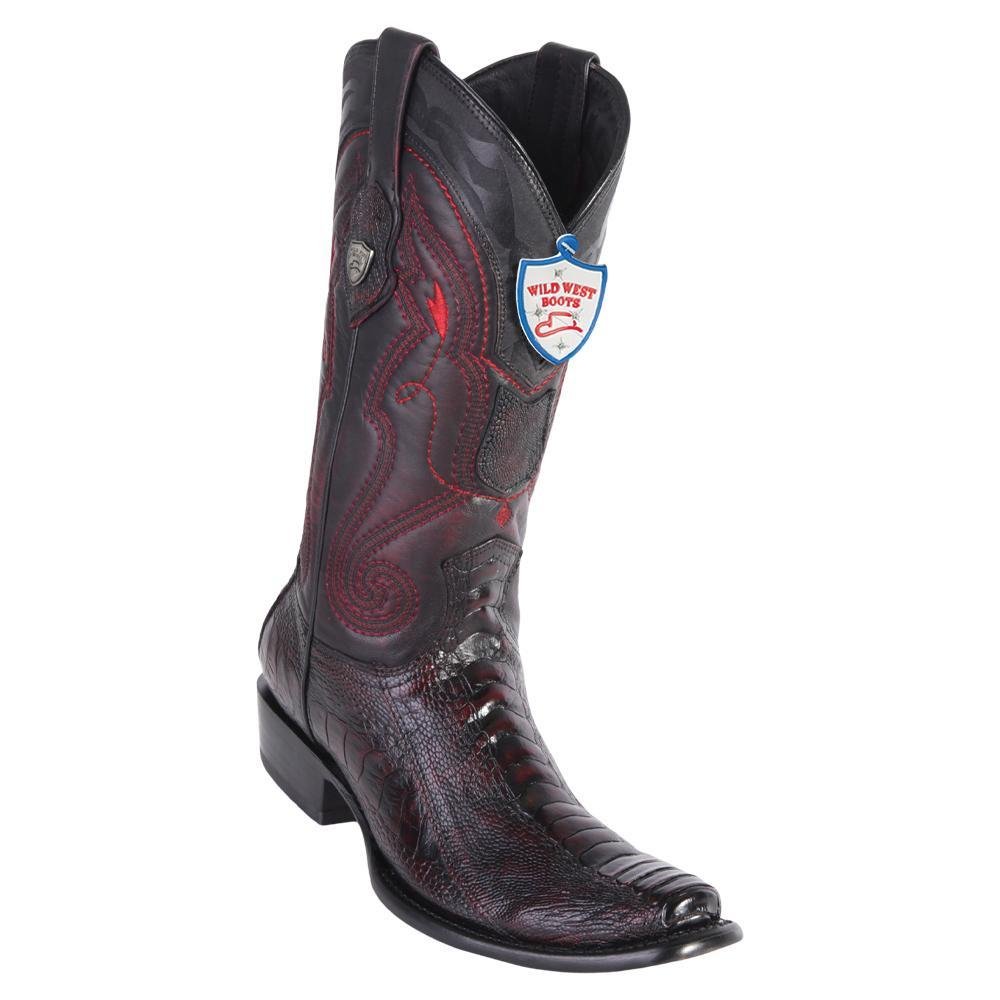 Botas Cortas de  Avestruz Pata con Venado Original Punta Dubai Color Negro Rojizo - Wild West Boots main image 0