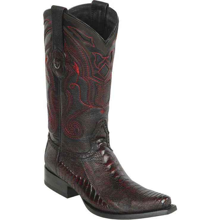 Botas Cortas de  Avestruz Pata con Venado Original Punta Dubai Color Negro Rojizo - Wild West Boots main image 1