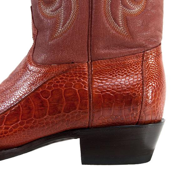 Western Genuine Ostrich Boots Round Toe Cognac Color - Los Altos Boots Heel view