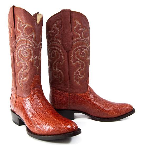 Western Genuine Ostrich Boots Round Toe Cognac Color - Los Altos Boots side view
