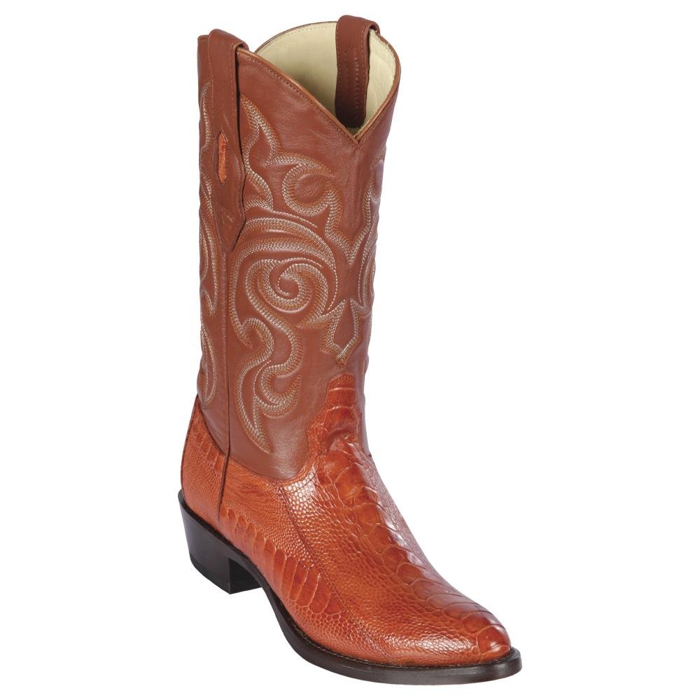 Western Genuine Ostrich Boots Round Toe Cognac Color - Los Altos Boots side view