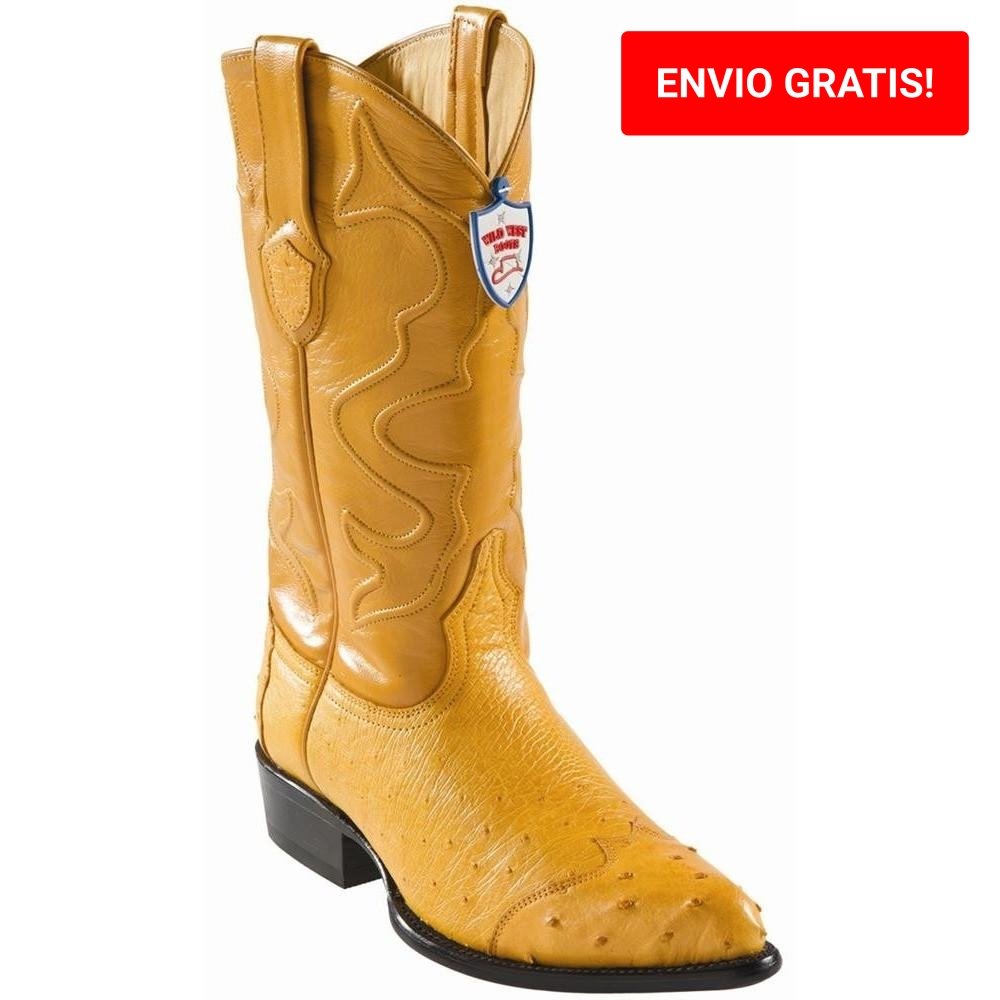 Western Genuine Smooth Ostrich Pointed Toe Boots Buttercup Color - Wild West Boots - Side View