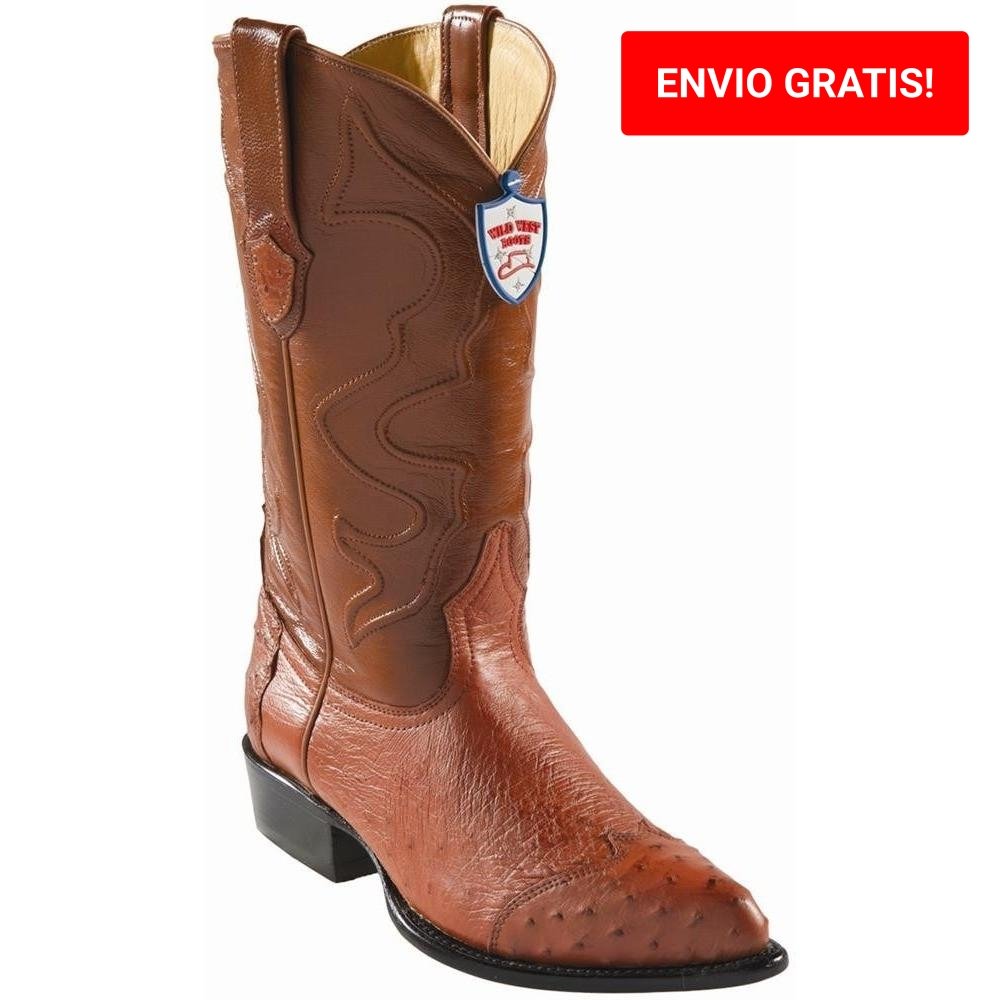 Western Genuine Smooth Ostrich Pointed Toe Boots Cognac Color - Wild West Boots - Side View