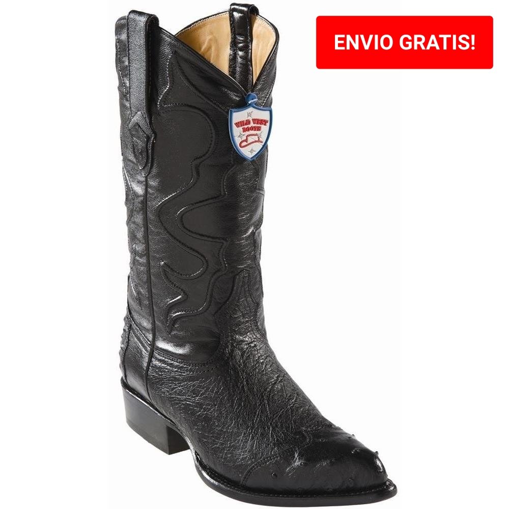 Western Genuine Smooth Ostrich Pointed Toe Boots Black Color - Wild West Boots - Side View