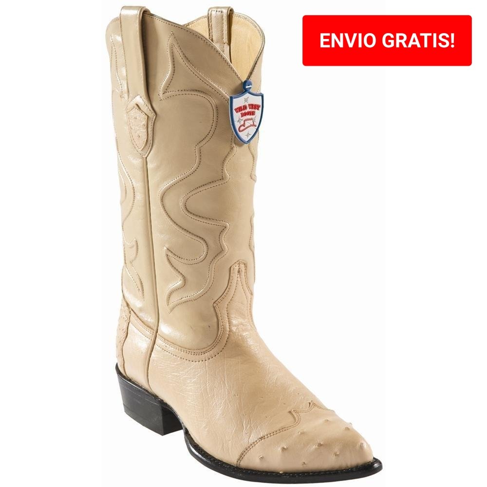 Western Genuine Smooth Ostrich Pointed Toe Boots Oryx Color - Wild West Boots - Side View