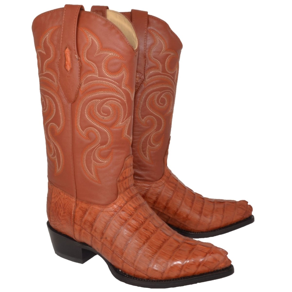 Western Genuine Caiman Tail Boots J Toe Cognac Color - Los Altos Boots pair view