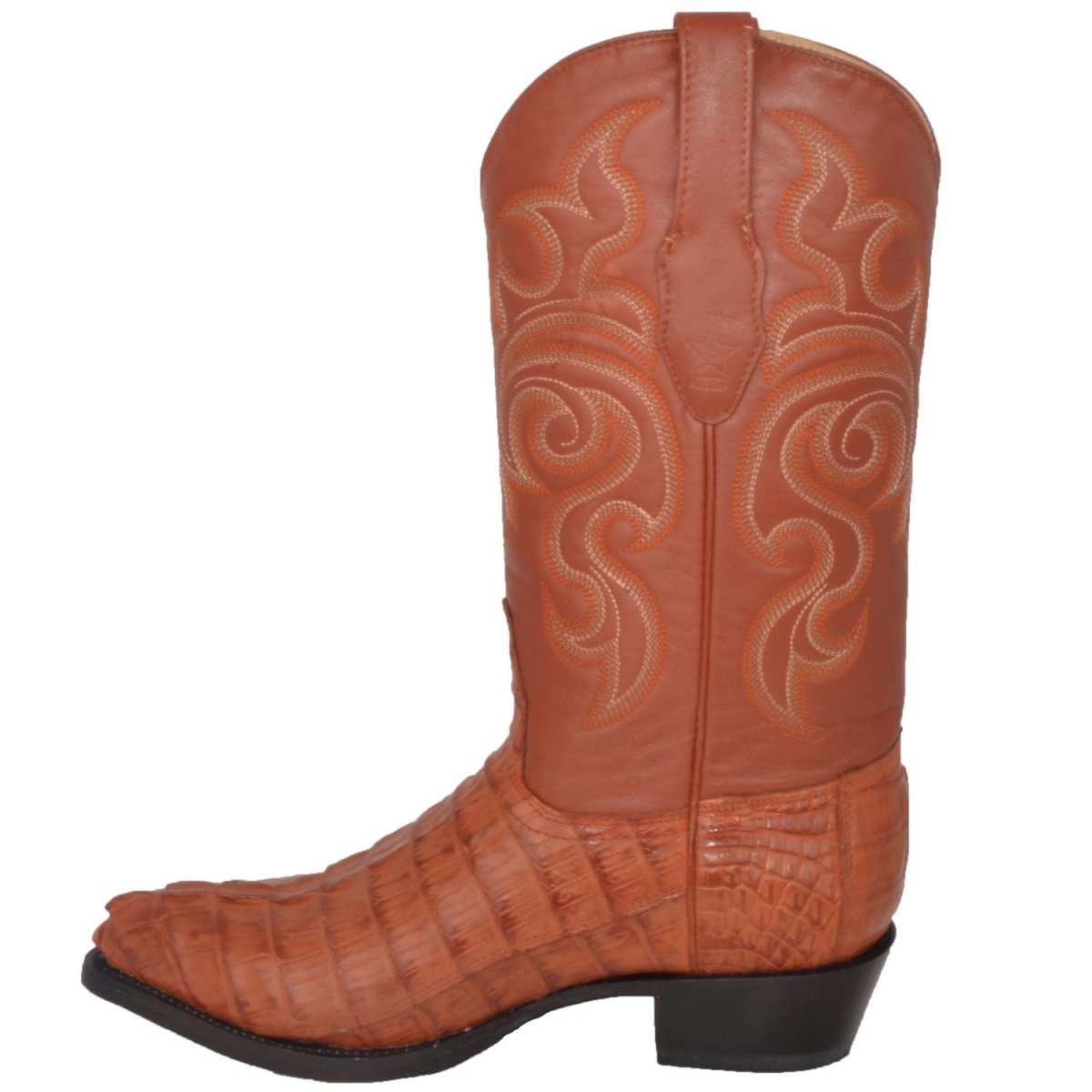 Western Genuine Caiman Tail Boots J Toe Cognac Color - Los Altos Boots left side view