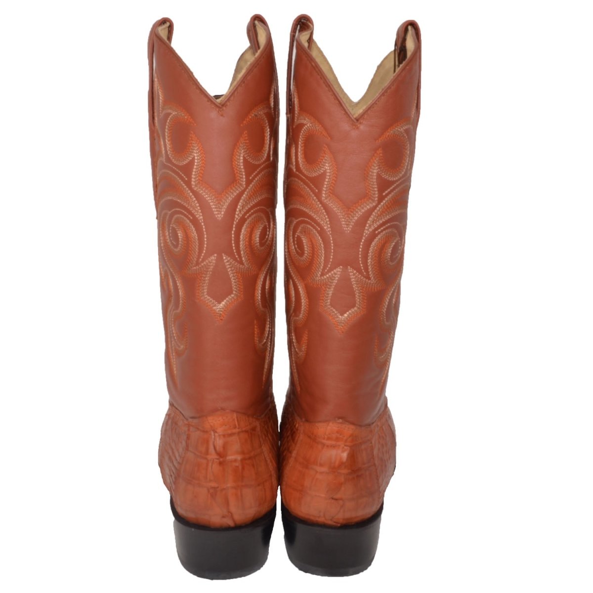 Western Genuine Caiman Tail Boots J Toe Cognac Color - Los Altos Boots back view