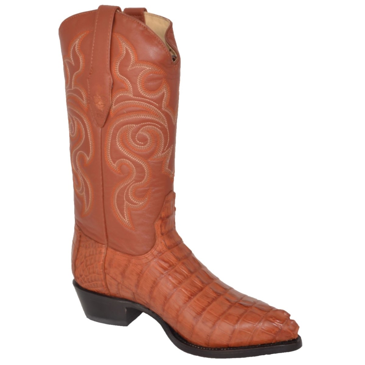 Western Genuine Caiman Tail Boots J Toe Cognac Color - Los Altos Boots side view 2