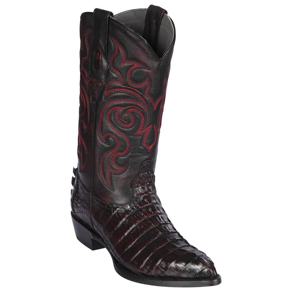 Western Genuine Caiman Tail Boots J Toe Black Cherry Color - Los Altos Boots side view