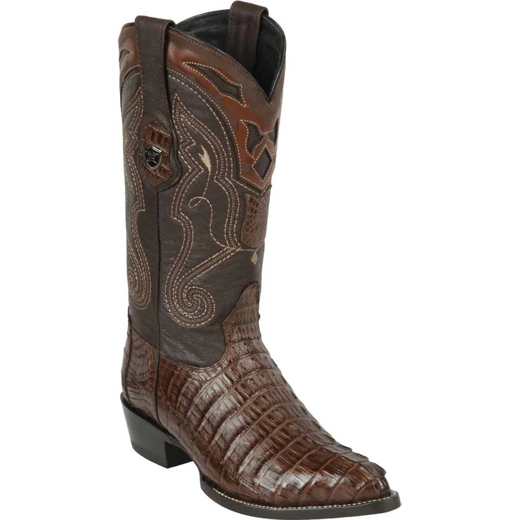 Western Men's Original Brown Caiman Cocodrile Tail Pointed Toe Boot - Wild West Boots - Side View