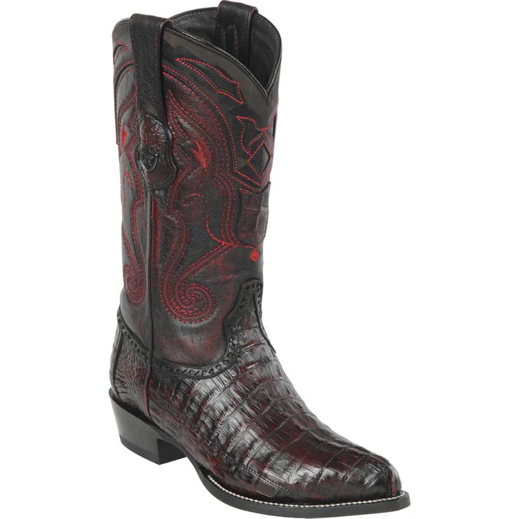 Western Men's Original Black Cherry Caiman Cocodrile Tail Pointed Toe Boot - Wild West Boots - Side View