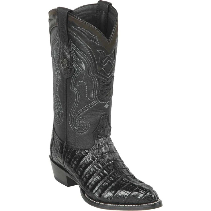 Western Men's Original Black Caiman Cocodrile Tail Pointed Toe Boot - Wild West Boots - Side View