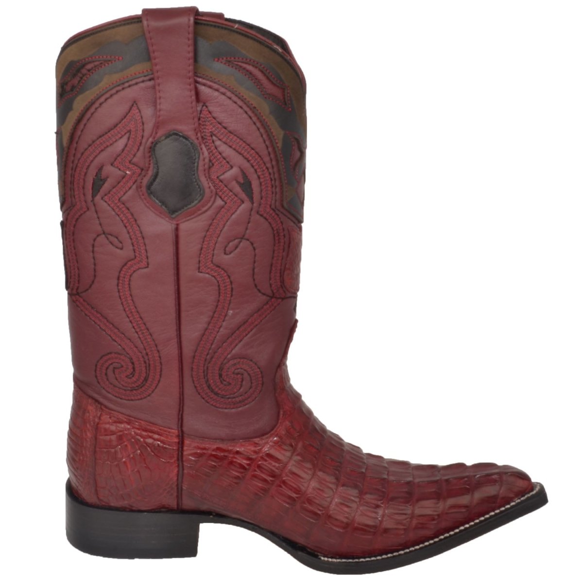 Wester Genuine Caiman Tail 3X Toe Boots Burgundy Color- Wild West Boots - Right SIde View
