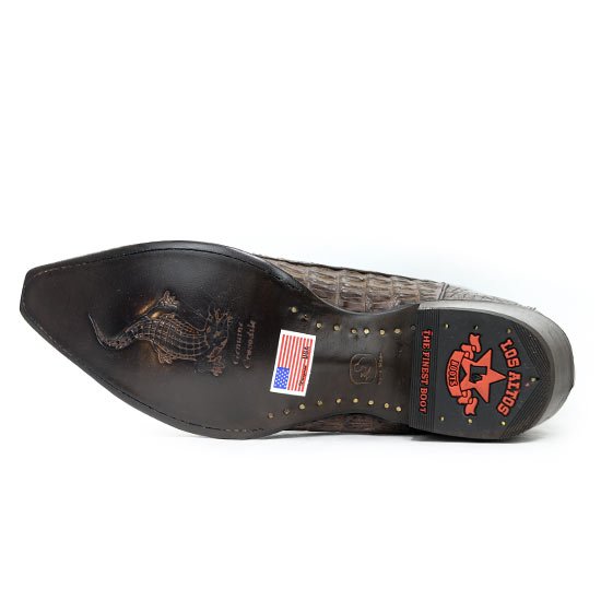 Original Caiman Crocodile Tail Western Boots with Snip Toe in Brown Color - Los Altos Boots - Sole