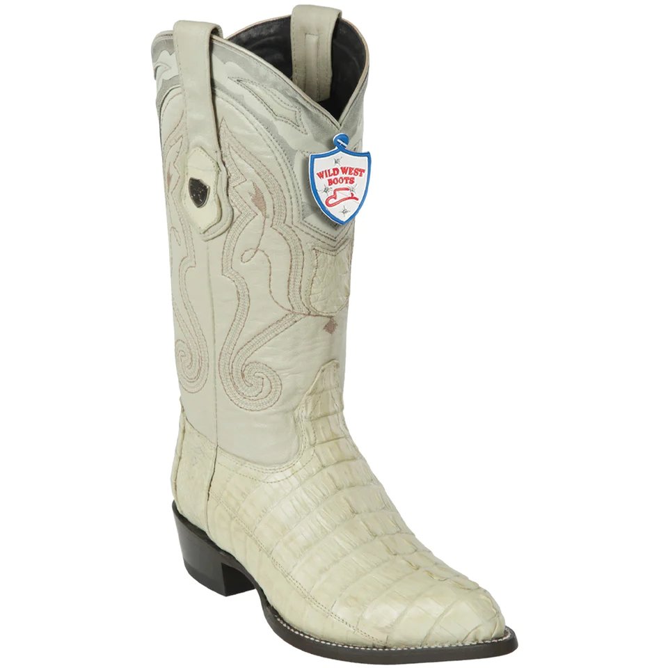 Western Men's Original Winter White Caiman Cocodrile Tail Pointed Toe Boot - Wild West Boots - Side View