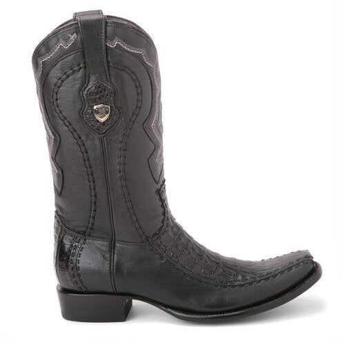 Western genuine Caiman belly Dubai Square Toe Boots Black Color - Wild West boots - Right Side View