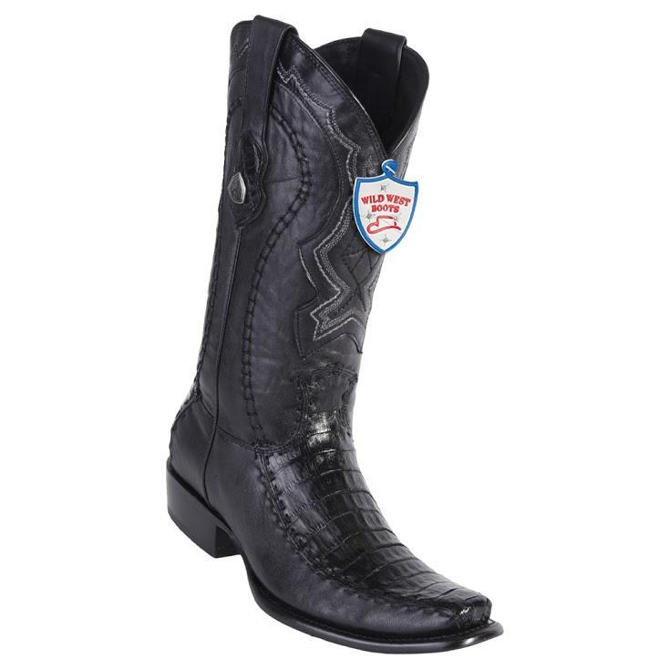 Western genuine Caiman belly Dubai Square Toe Boots Black Color - Wild West boots - Side View