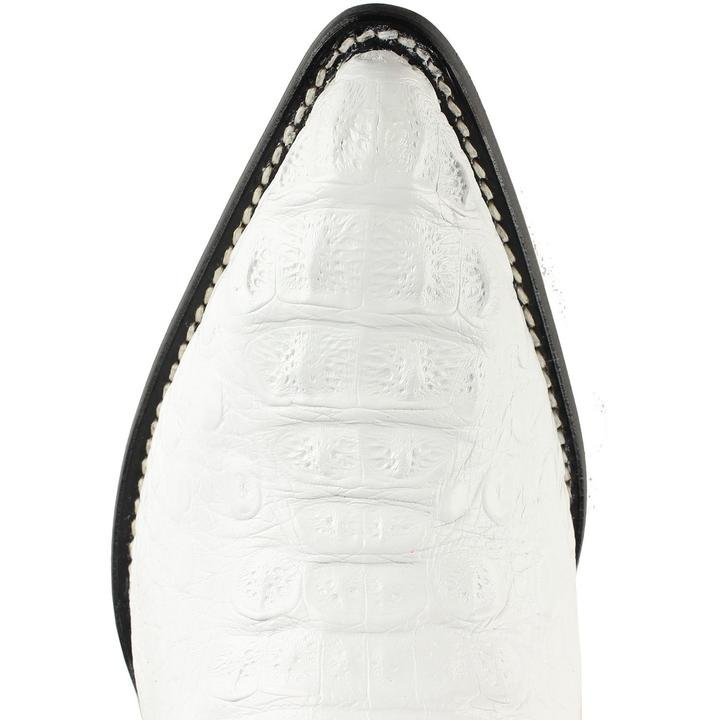 Western Men's Original White Caiman Hornback Pointed Toe Boot - Wild West Boots - Toe View