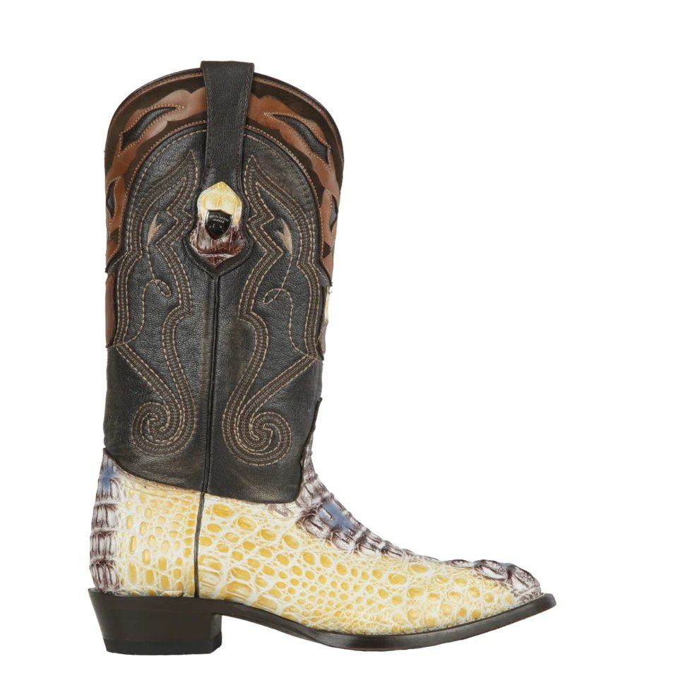 Western Men's Original Natural Caiman Hornback Pointed Toe Boot - Wild West Boots - Right Side View