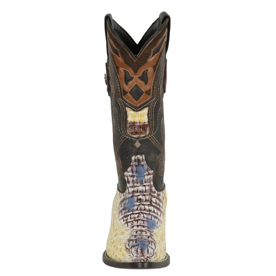 Western Men's Original Natural Caiman Hornback Pointed Toe Boot - Wild West Boots - Front View