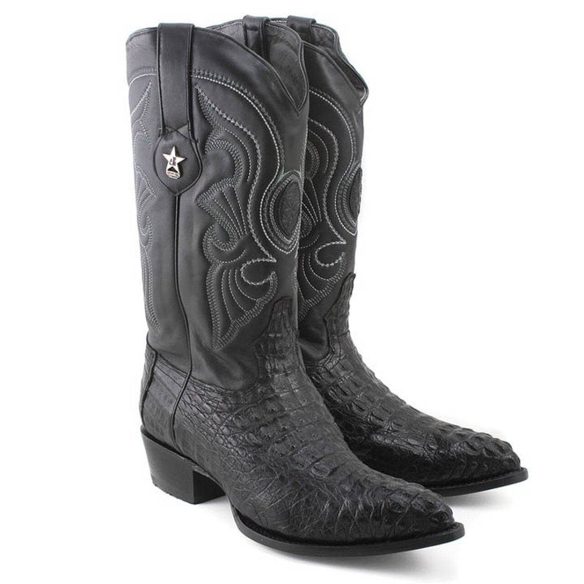 Western Genuine Caiman Hornback Boots J Toe Black Color - Los Altos Boots pair right view